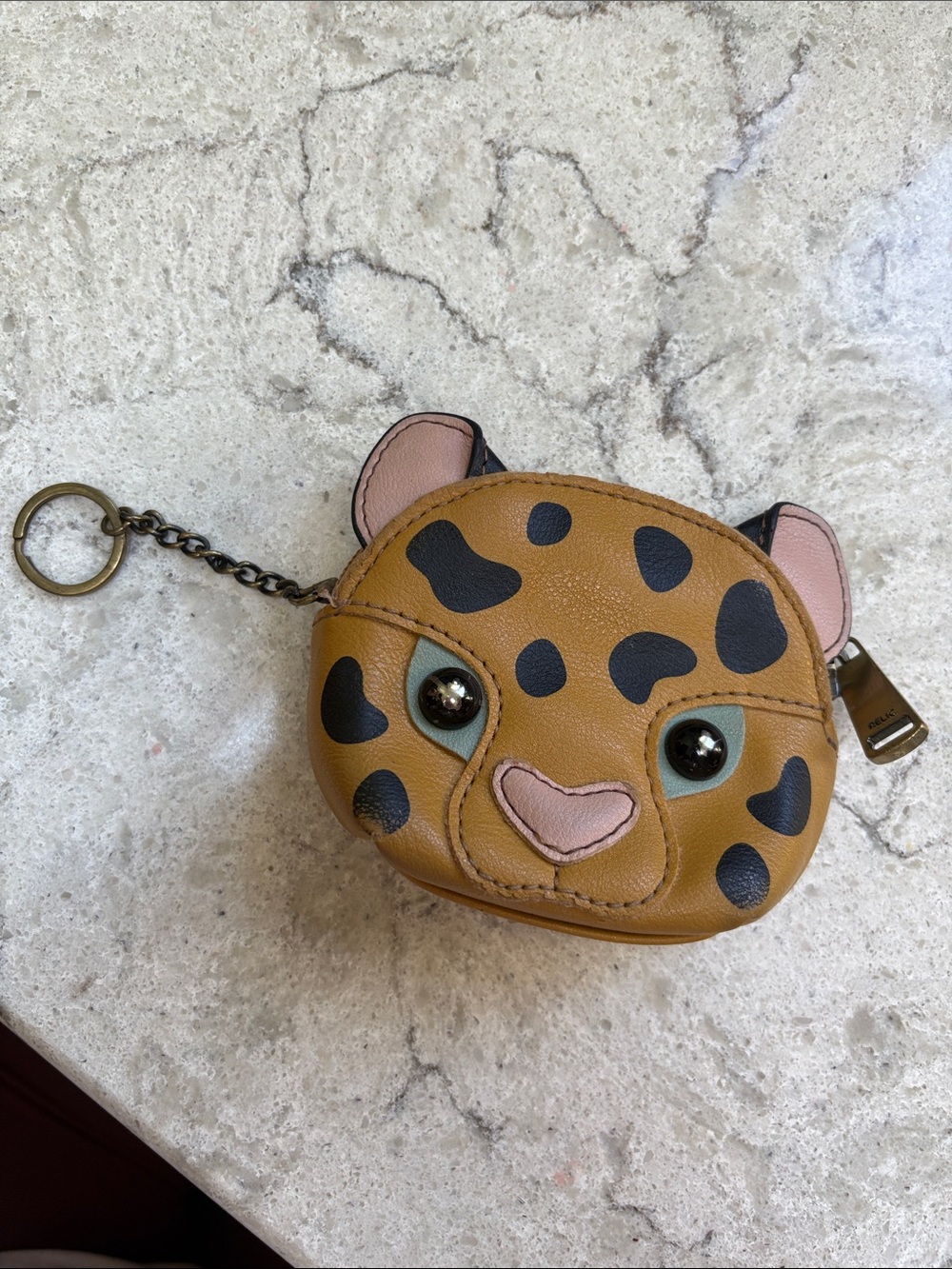 Leopard Face Coin Pouch Keychain - Tan